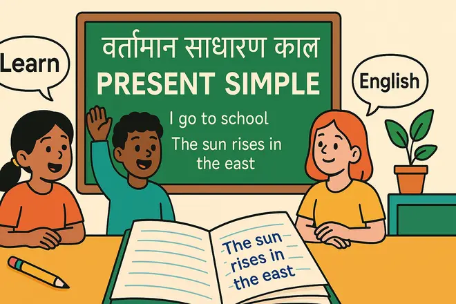 Present Simple English grammar infographic for beginners
